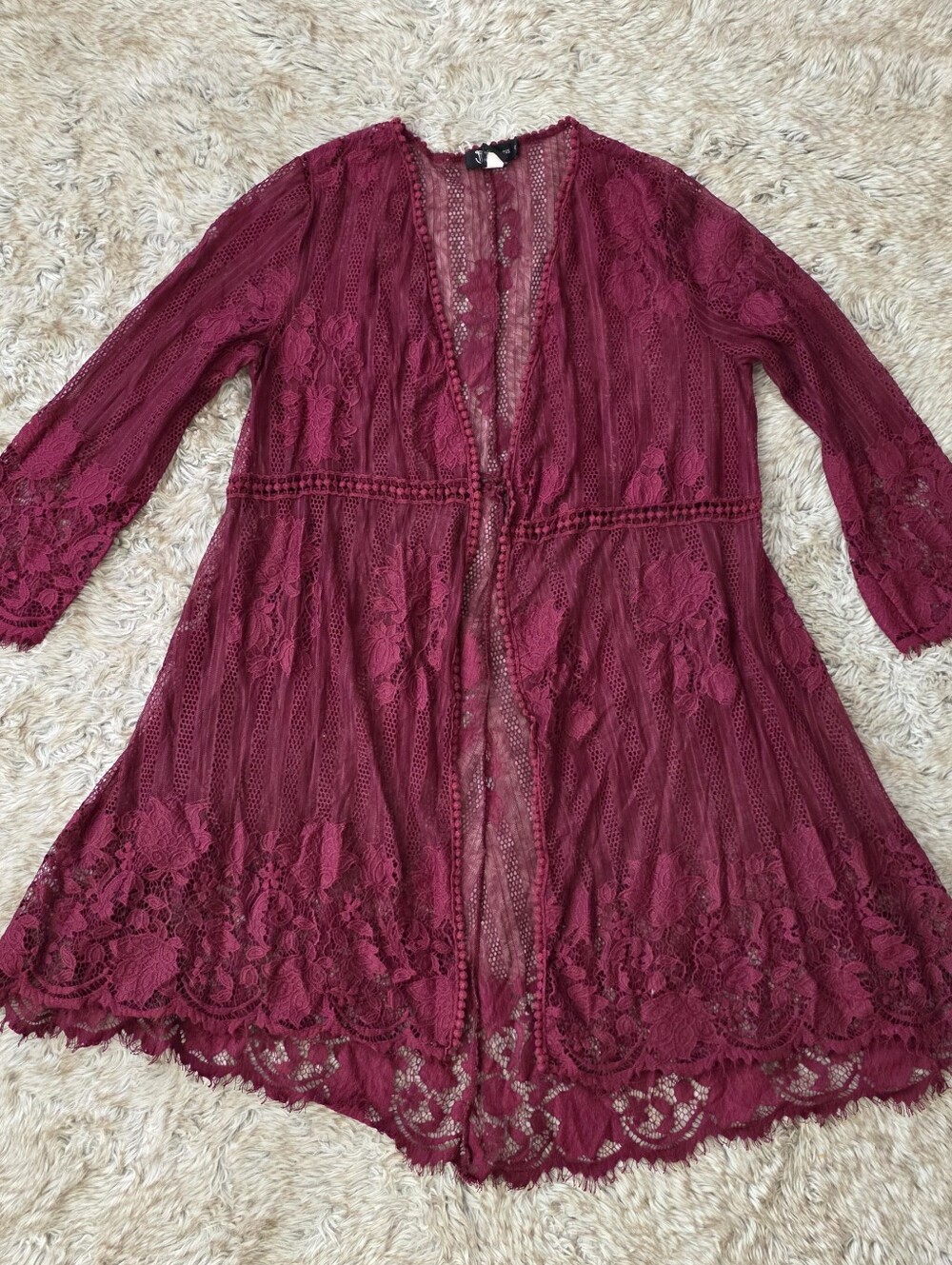 Miss Chievous Burgundy Lace Kimono Cover-Up Women's Size Small